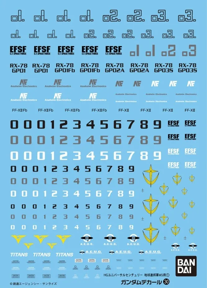 GUNDAM - GUNDAM DECAL 30 - HGUC Multiuse Earth Federation 1
